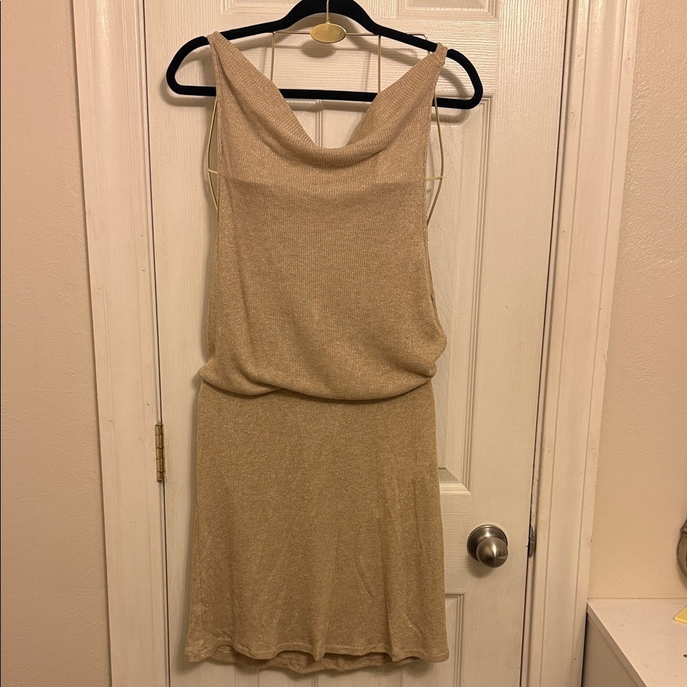 Gold Sleeveless Cowl Neck Dress